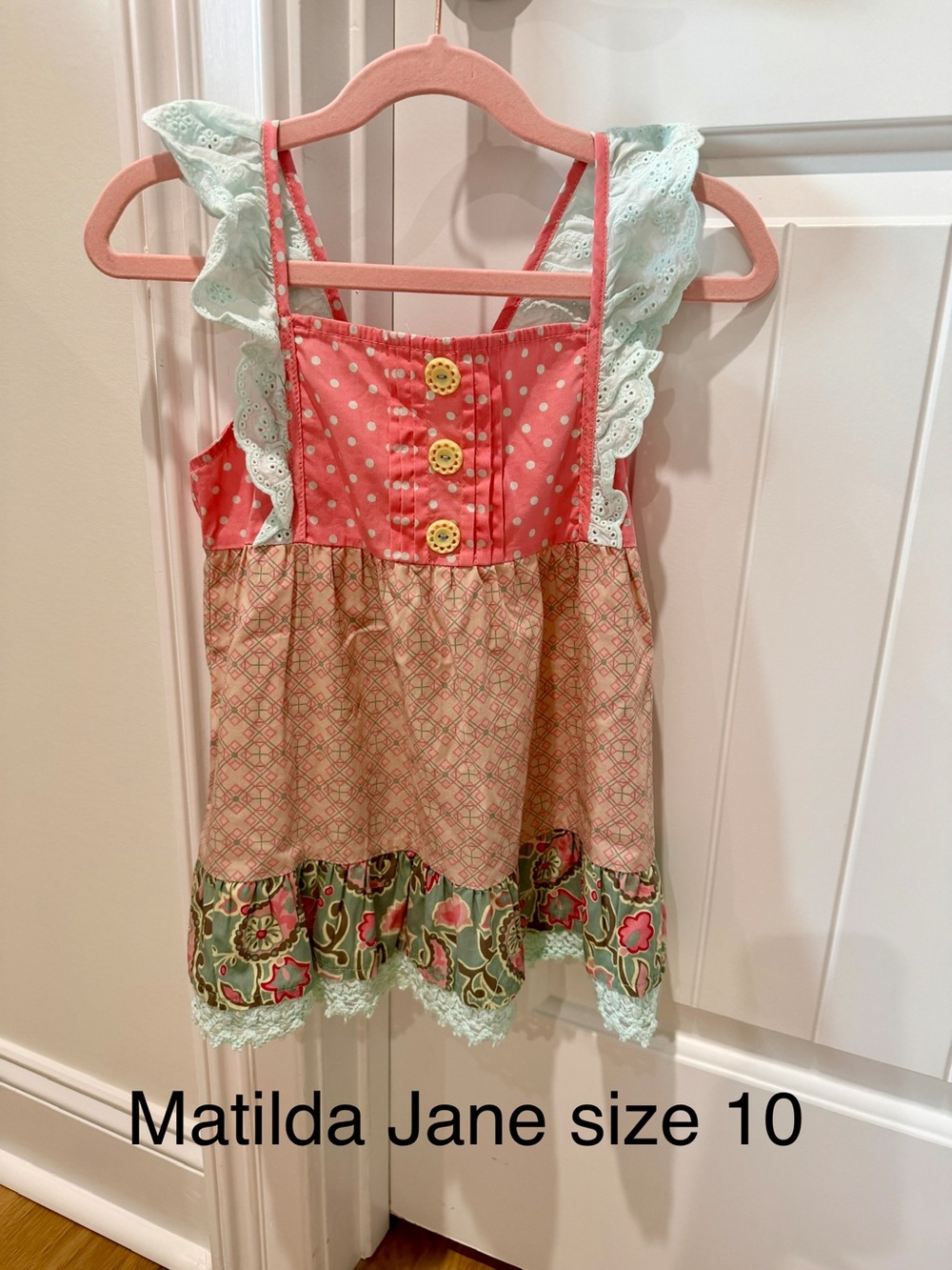 Matilda Jane Girls Pink Polka Dot Top with Mint Lace